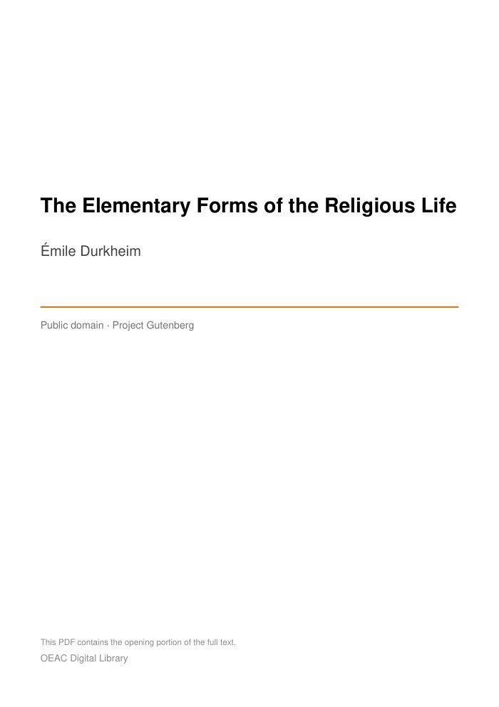 The Elementary Forms of the Religious Life cover