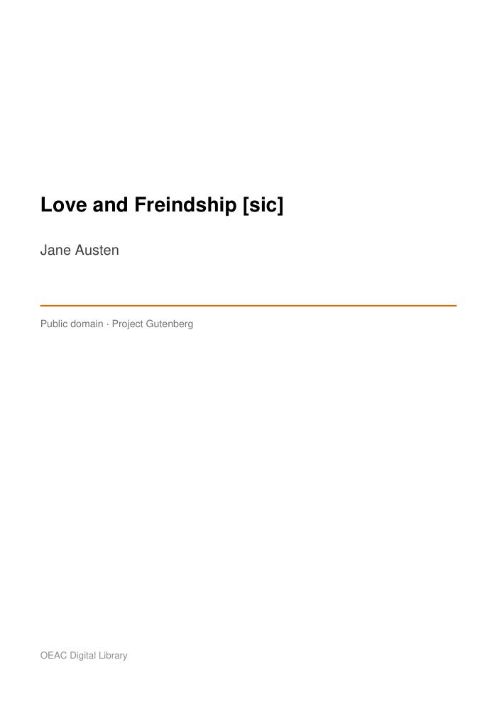Love and Freindship [sic] — cover