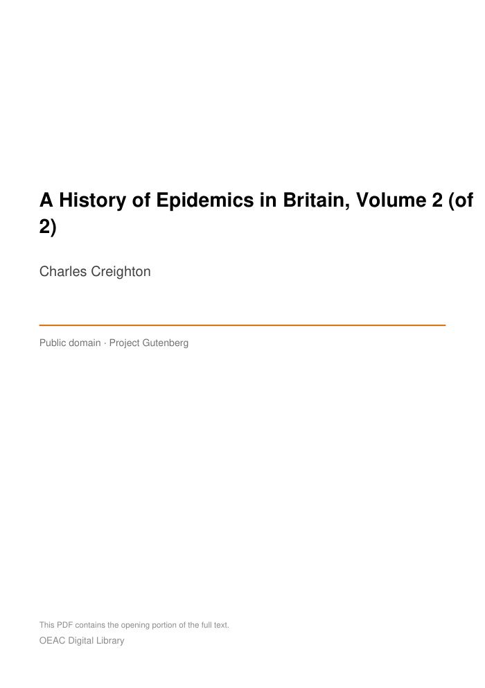 A History of Epidemics in Britain, Volume 2 (of 2) cover