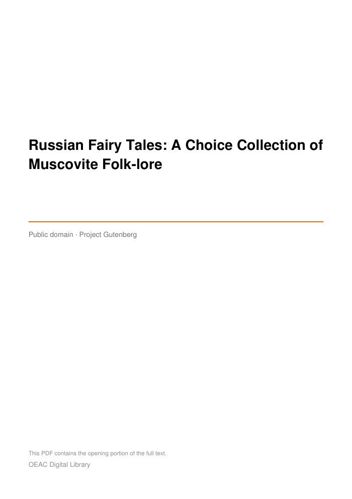 Russian Fairy Tales: A Choice Collection of Muscovite Folk-lore cover