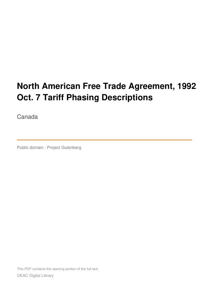 North American Free Trade Agreement, 1992 Oct. 7 Tariff Phasing Descriptions — cover