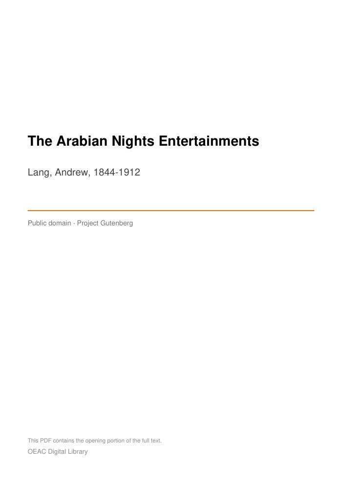 The Arabian Nights Entertainments cover