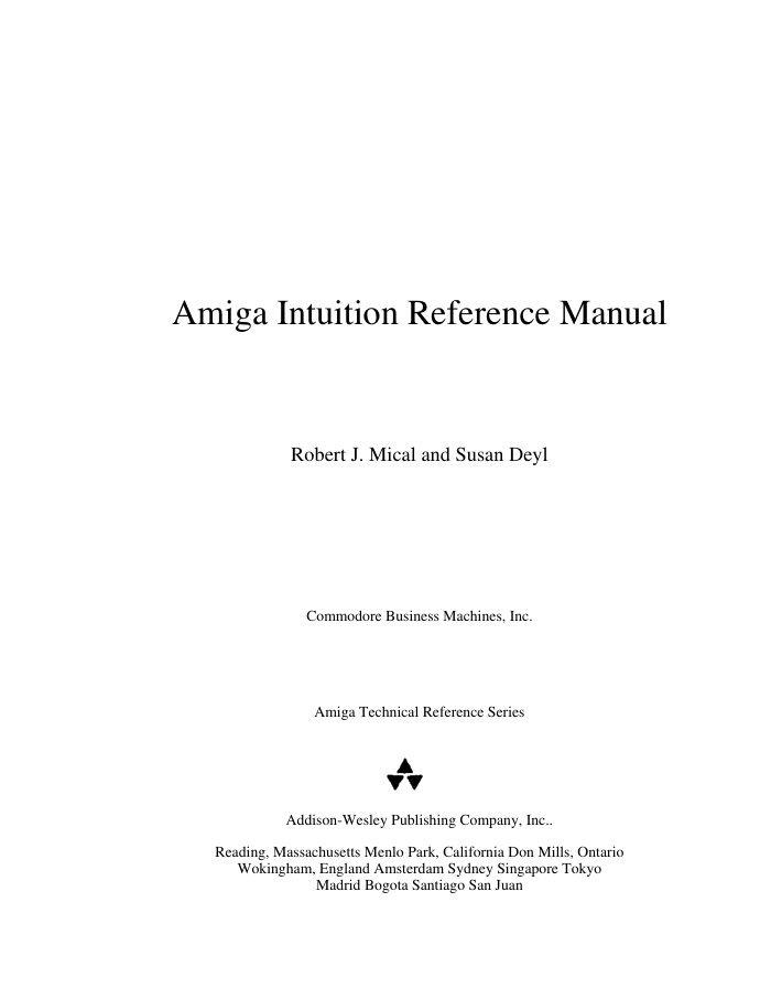 Commodore Amiga Book: Amiga Intuition Reference Manaual (1985)(Addison-Wesley Publishing Company) cover