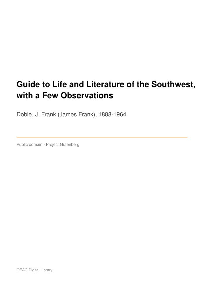 Guide to Life and Literature of the Southwest, with a Few Observations — cover