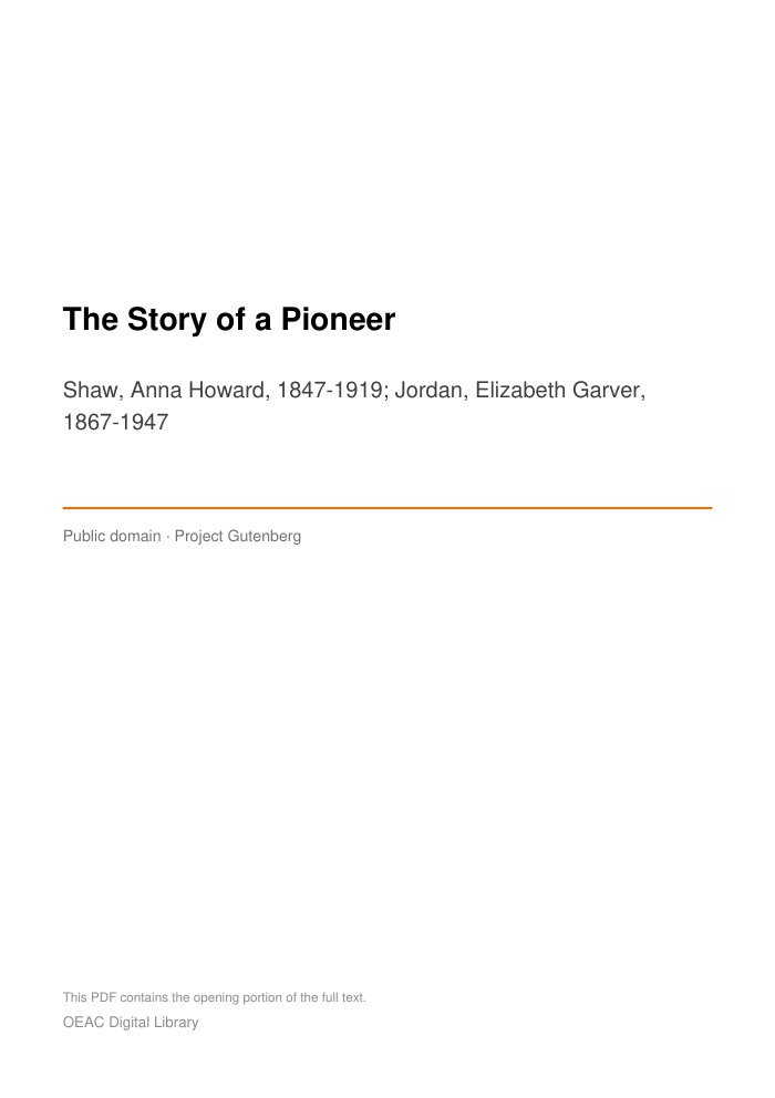 The Story of a Pioneer — cover