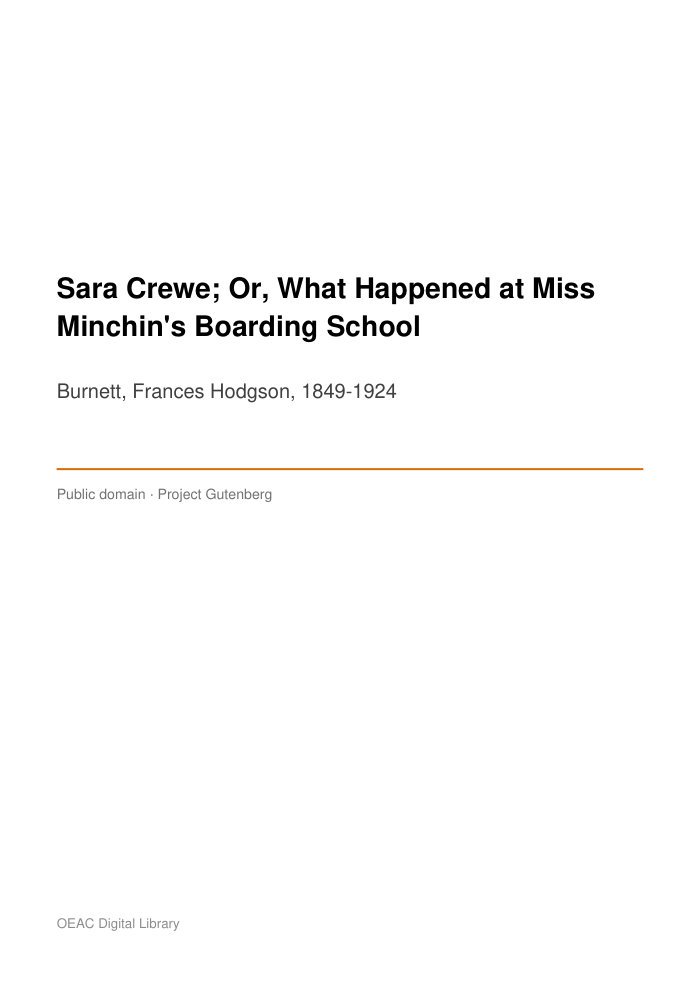 Sara Crewe; Or, What Happened at Miss Minchin's Boarding School cover
