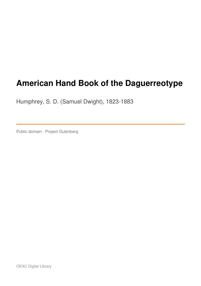 American Hand Book of the Daguerreotype — cover