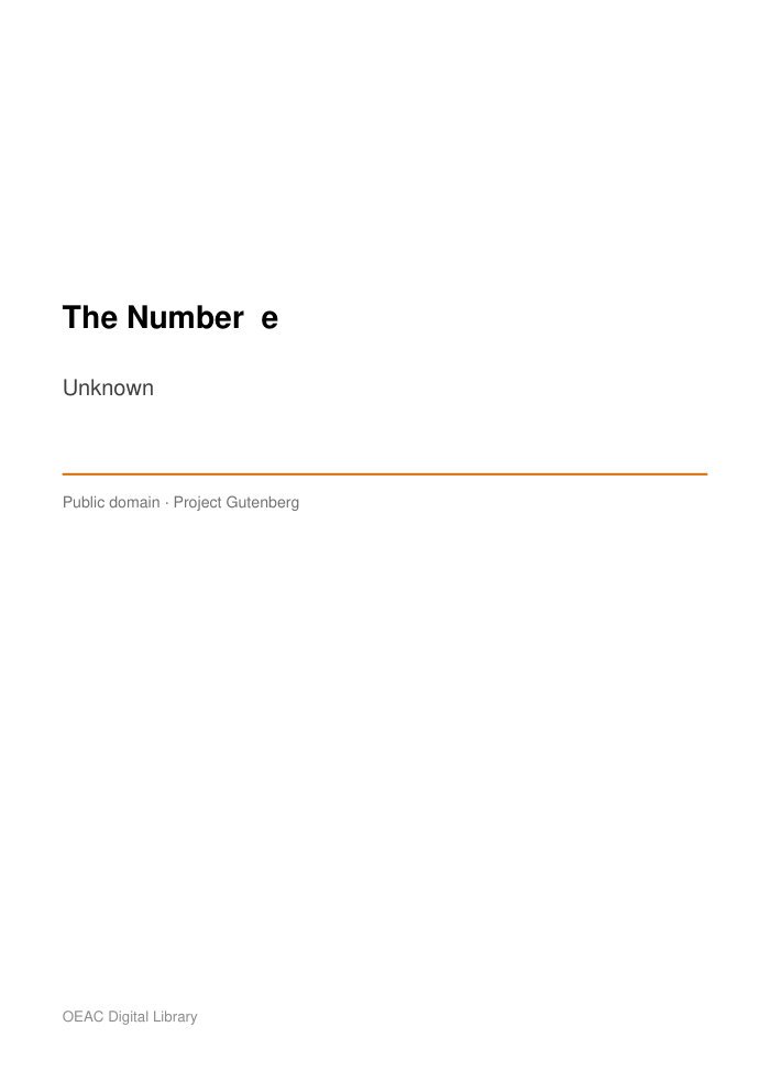 The Number "e" — cover