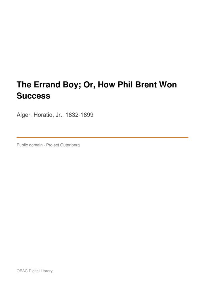The Errand Boy; Or, How Phil Brent Won Success — cover