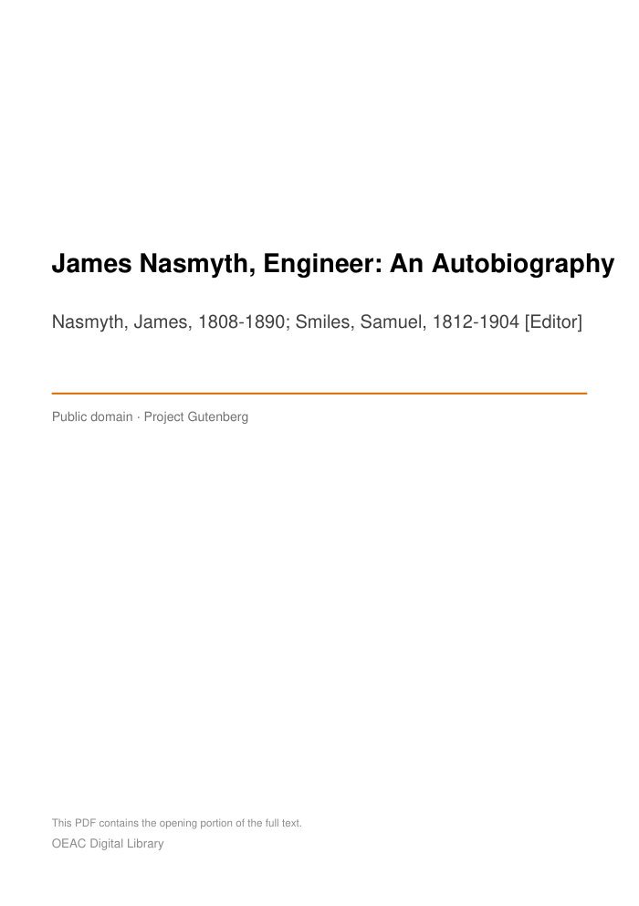 James Nasmyth, Engineer: An Autobiography — cover