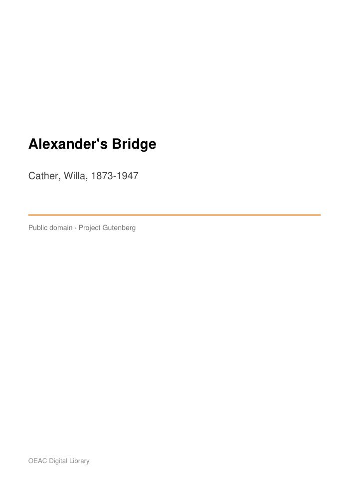 Alexander's Bridge — cover