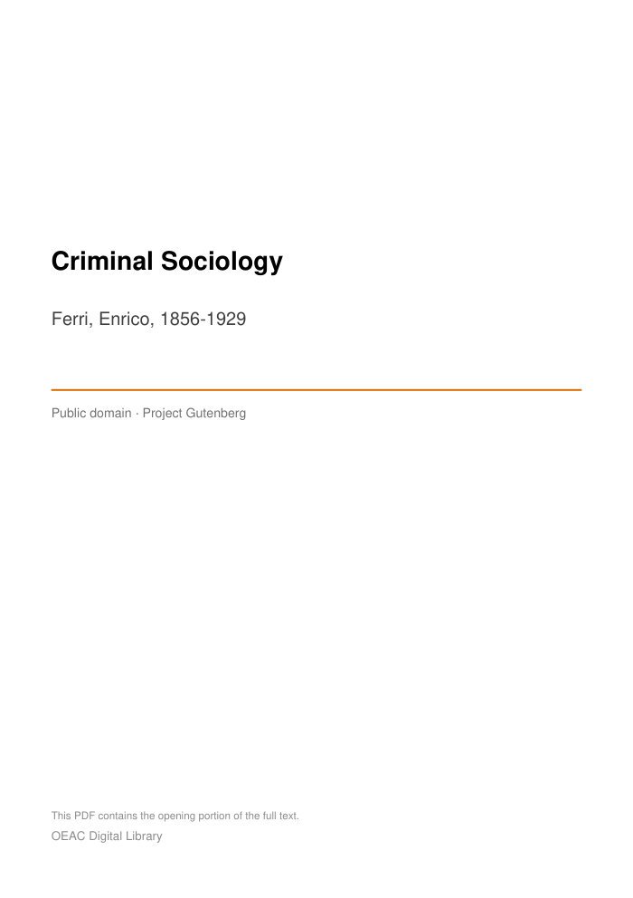 Criminal Sociology — cover