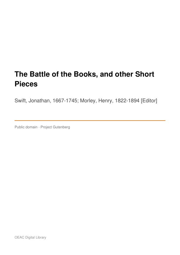 The Battle of the Books, and other Short Pieces — cover
