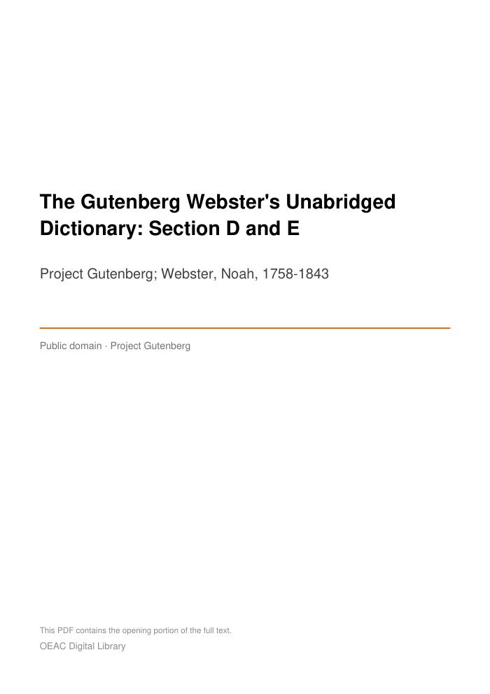 The Gutenberg Webster's Unabridged Dictionary: Section D and E — cover