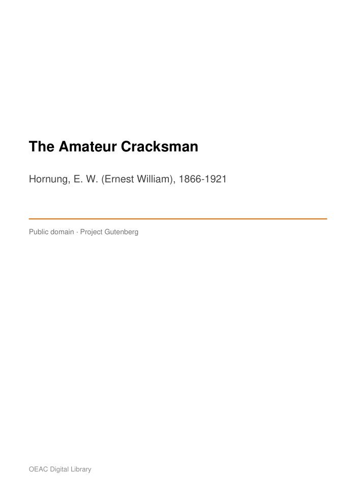 The Amateur Cracksman — cover