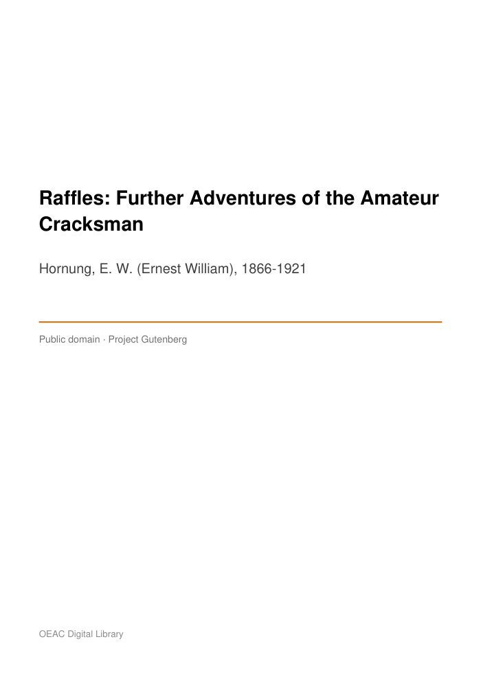 Raffles: Further Adventures of the Amateur Cracksman — cover