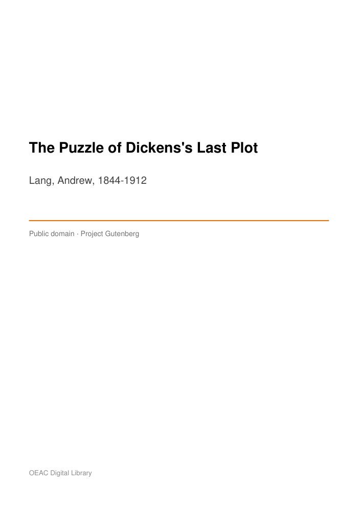The Puzzle of Dickens's Last Plot — cover