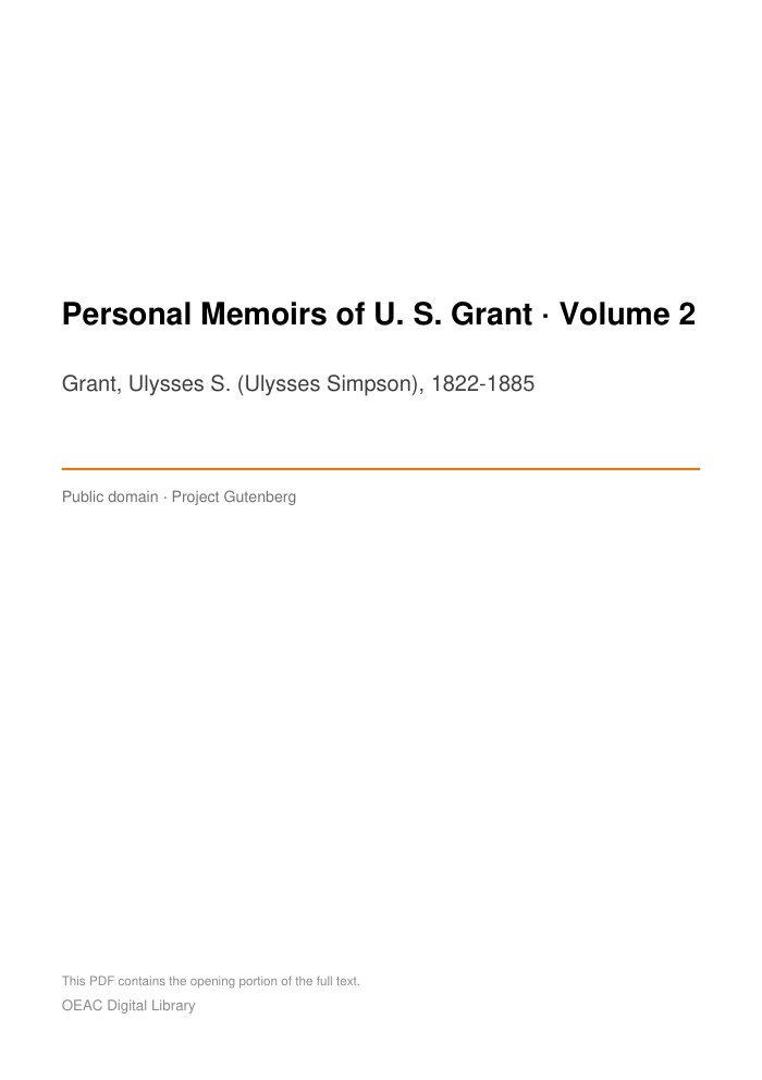 Personal Memoirs of U. S. Grant — Volume 2 — cover