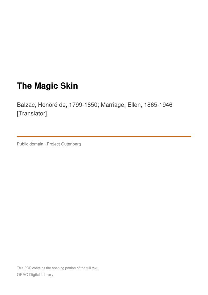 The Magic Skin — cover