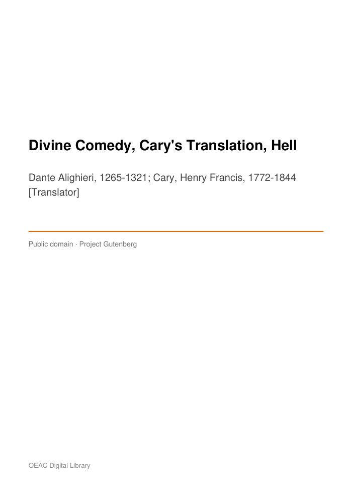 Divine Comedy, Cary's Translation, Hell — cover