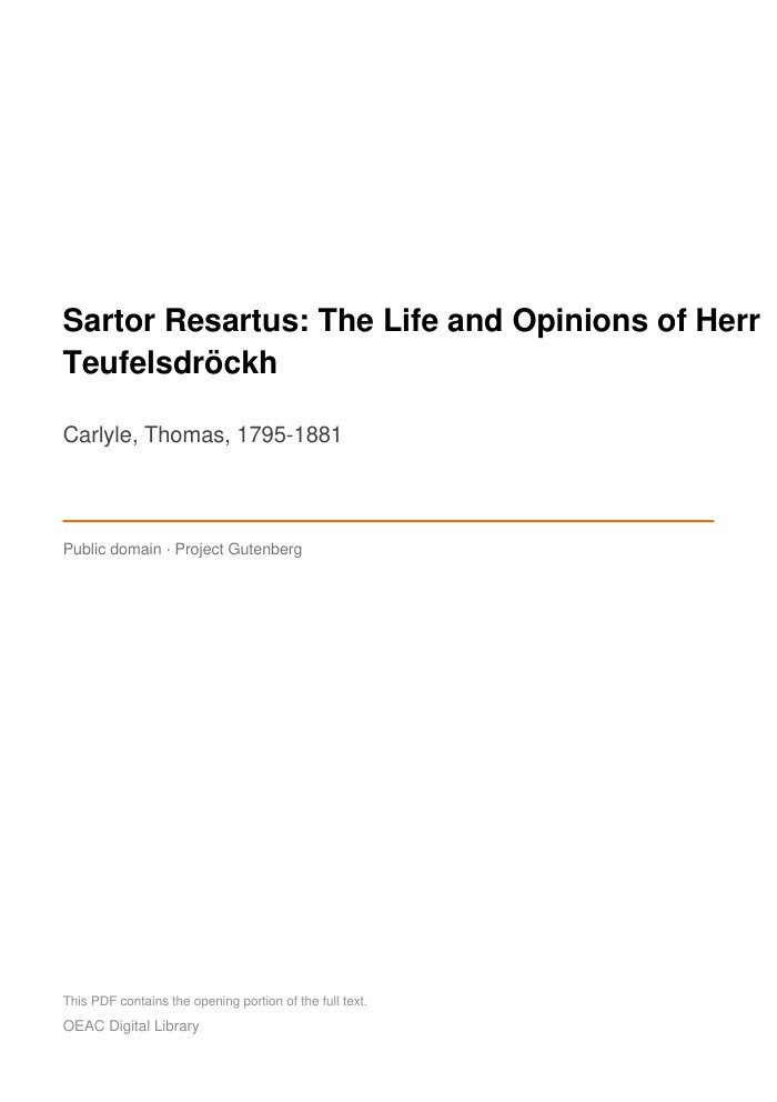 Sartor Resartus: The Life and Opinions of Herr Teufelsdröckh — cover