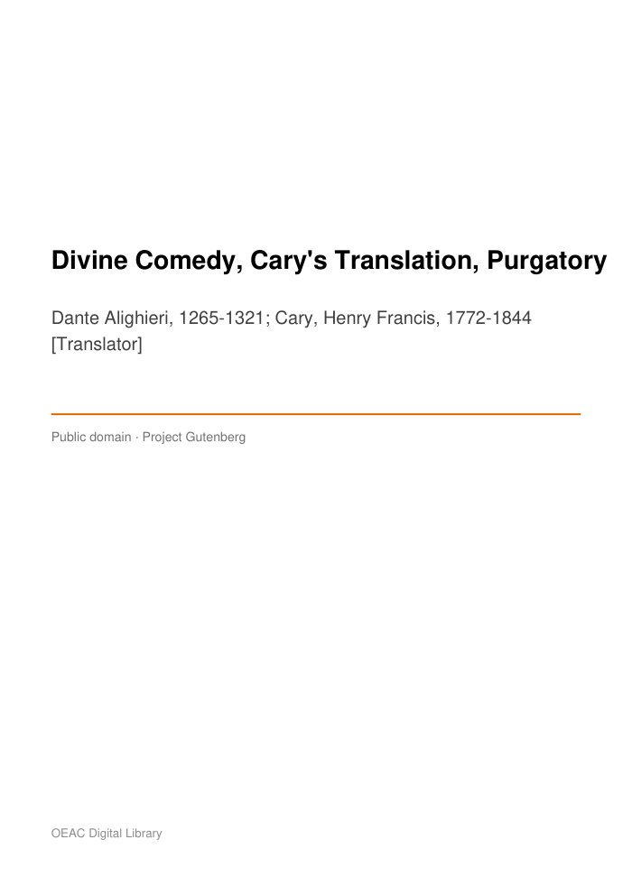 Divine Comedy, Cary's Translation, Purgatory — cover