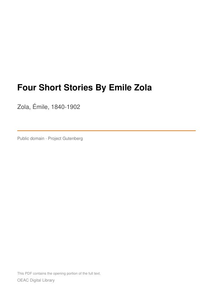 Four Short Stories By Emile Zola — cover