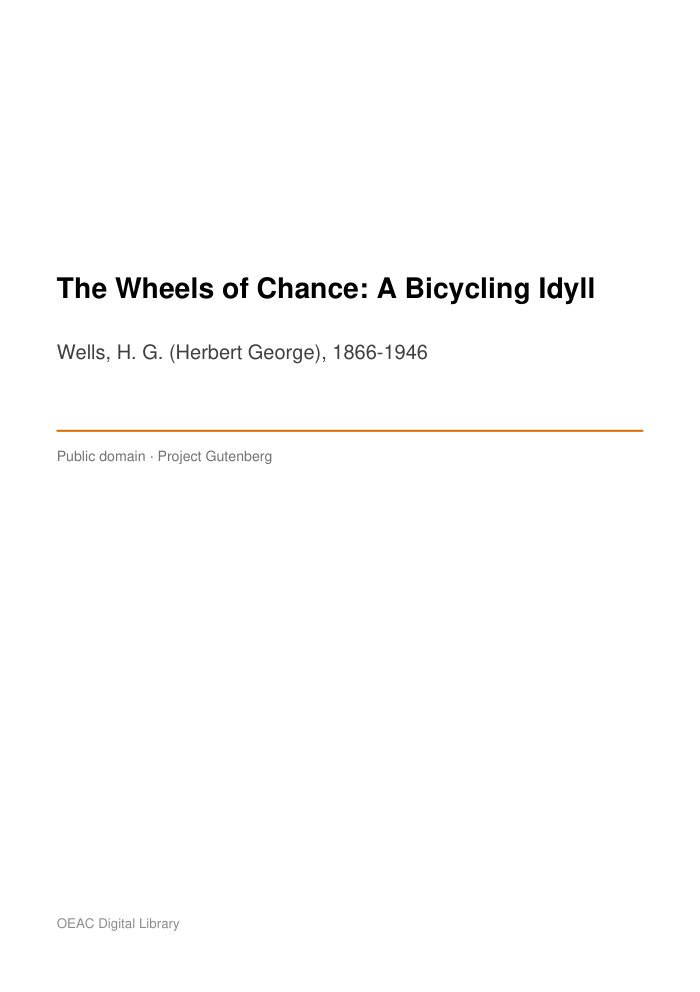 The Wheels of Chance: A Bicycling Idyll — cover