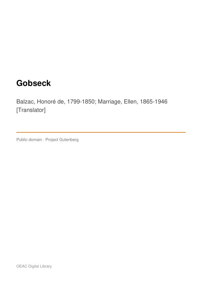 Gobseck — cover