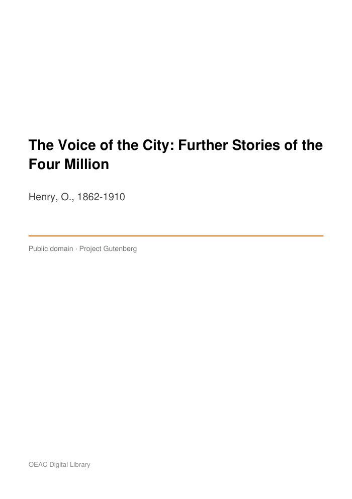 The Voice of the City: Further Stories of the Four Million — cover