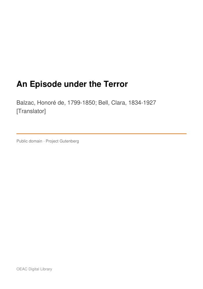 An Episode under the Terror — cover
