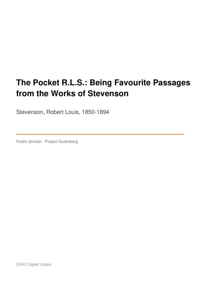 The Pocket R.L.S.: Being Favourite Passages from the Works of Stevenson — cover