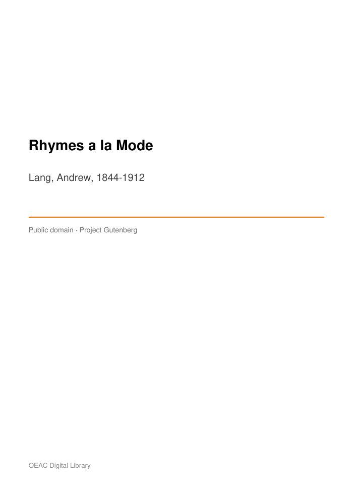 Rhymes a la Mode — cover