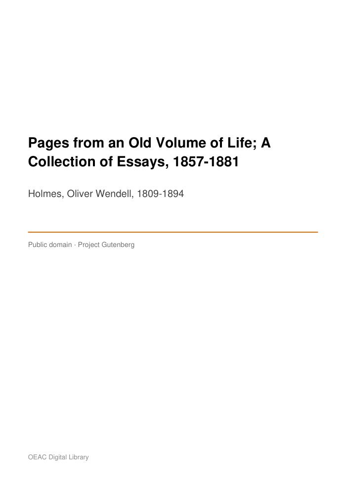 Pages from an Old Volume of Life; A Collection of Essays, 1857-1881 — cover