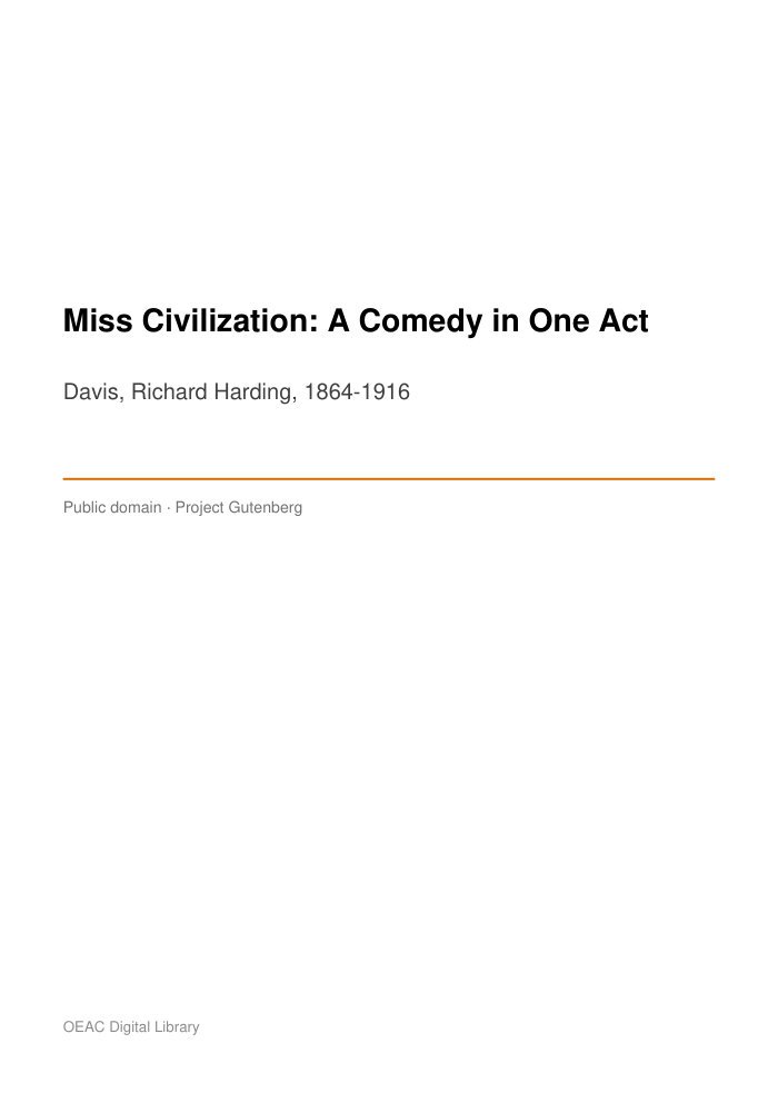 Miss Civilization: A Comedy in One Act — cover