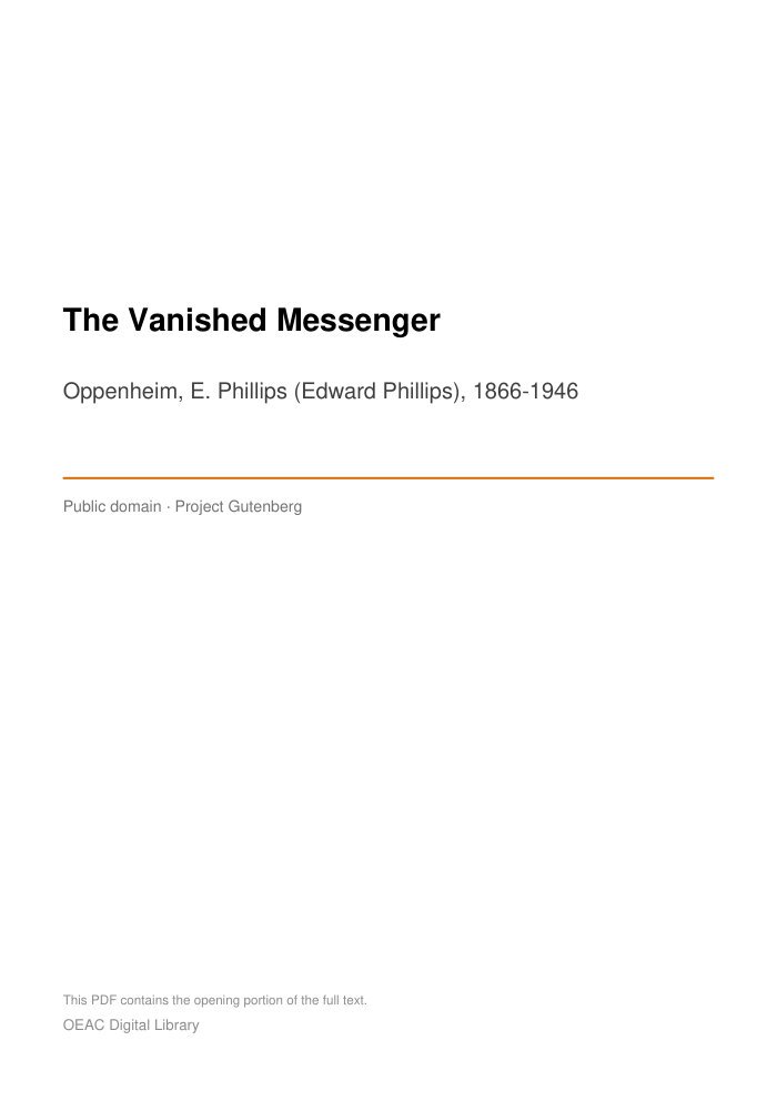 The Vanished Messenger — cover