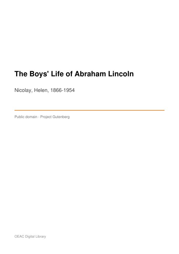 The Boys' Life of Abraham Lincoln cover