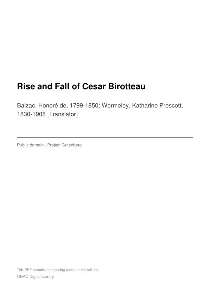 Rise and Fall of Cesar Birotteau cover