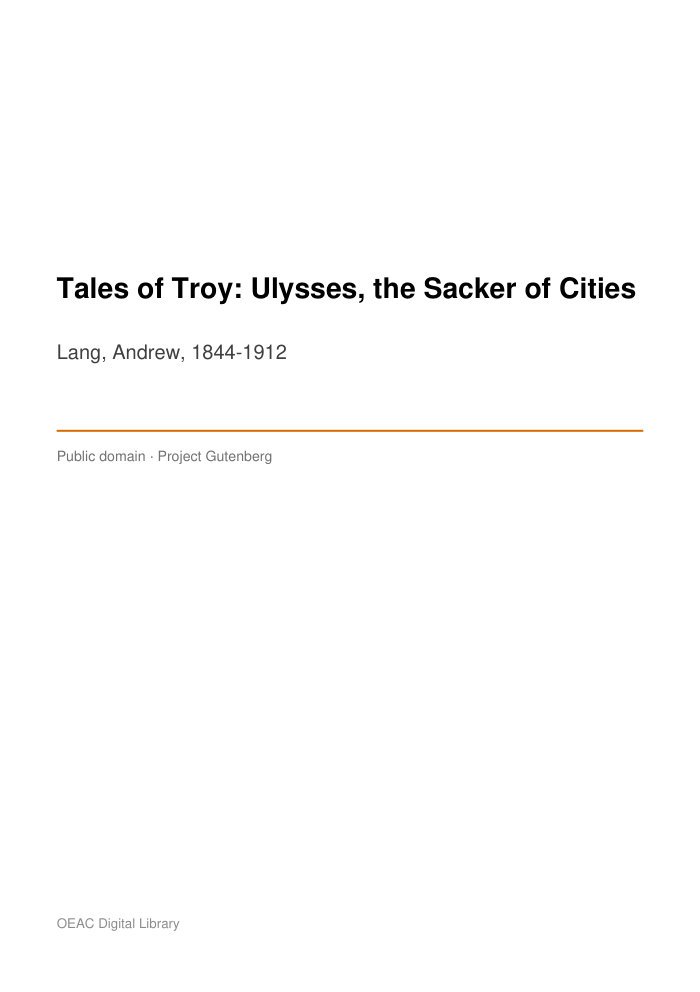 Tales of Troy: Ulysses, the Sacker of Cities — cover