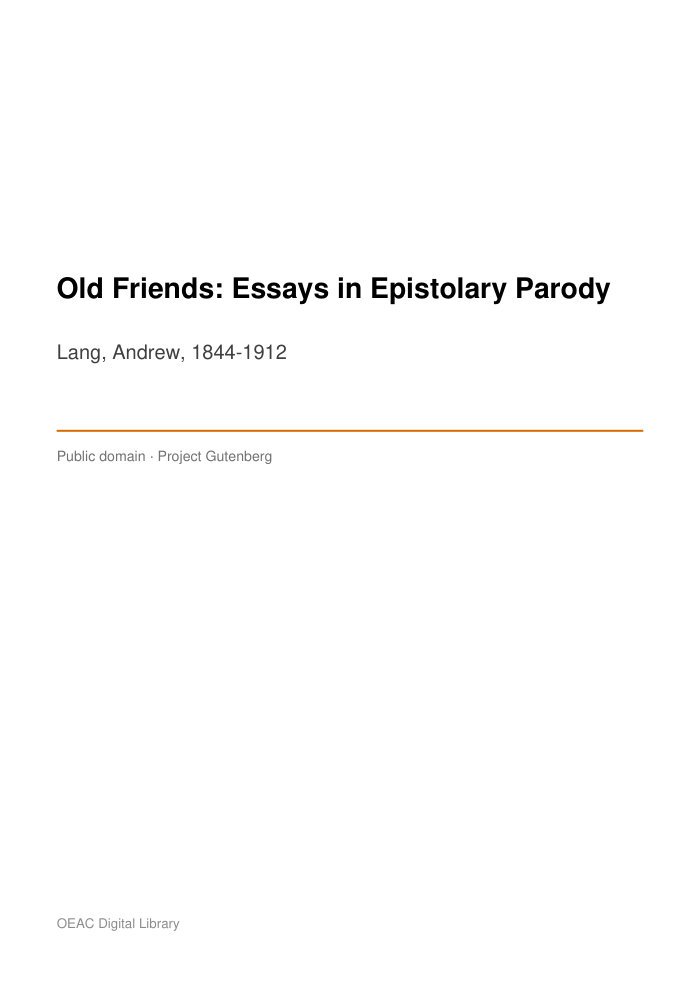 Old Friends: Essays in Epistolary Parody — cover