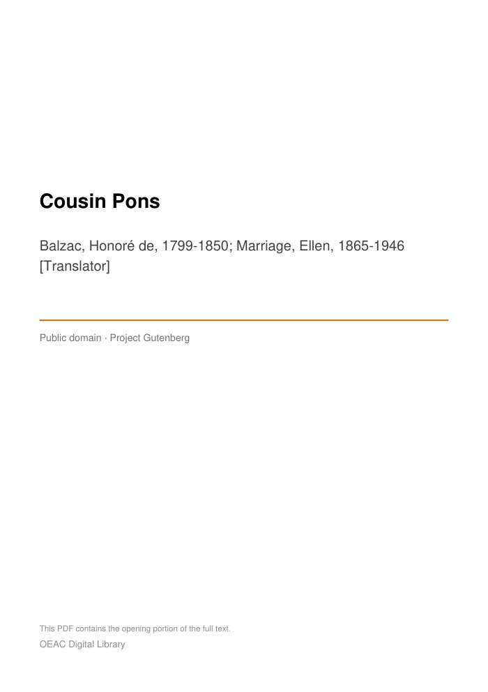 Cousin Pons — cover