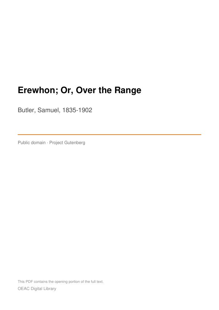 Erewhon; Or, Over the Range — cover