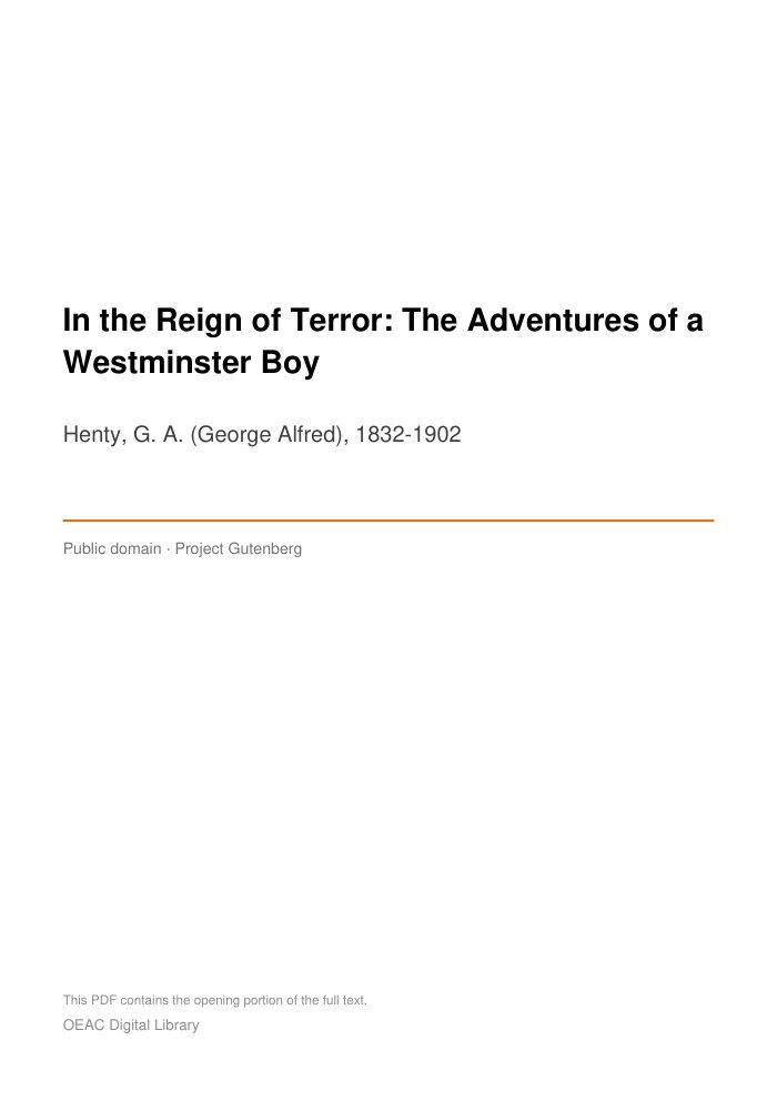 In the Reign of Terror: The Adventures of a Westminster Boy — cover