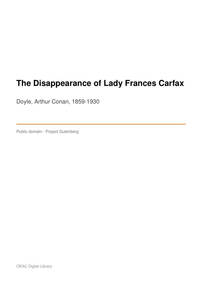 The Disappearance of Lady Frances Carfax — cover
