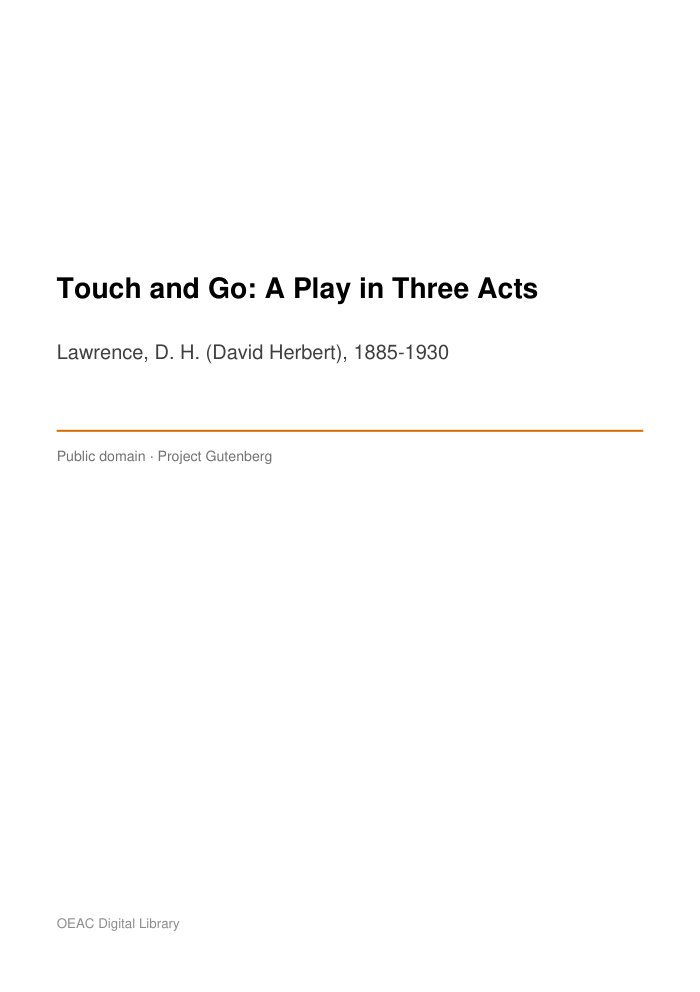 Touch and Go: A Play in Three Acts — cover
