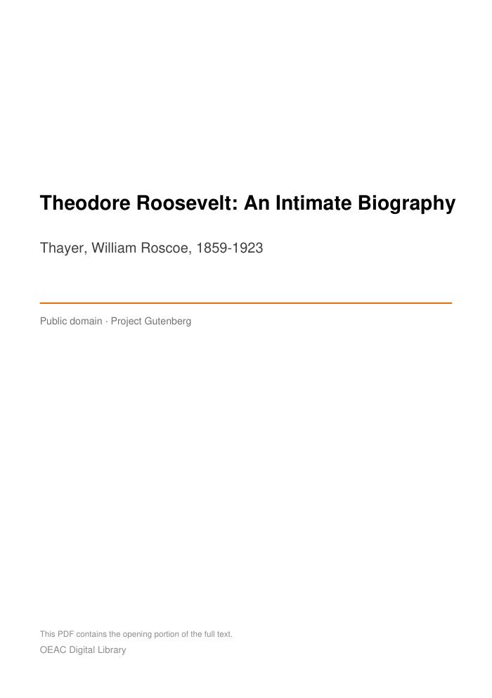 Theodore Roosevelt: An Intimate Biography — cover