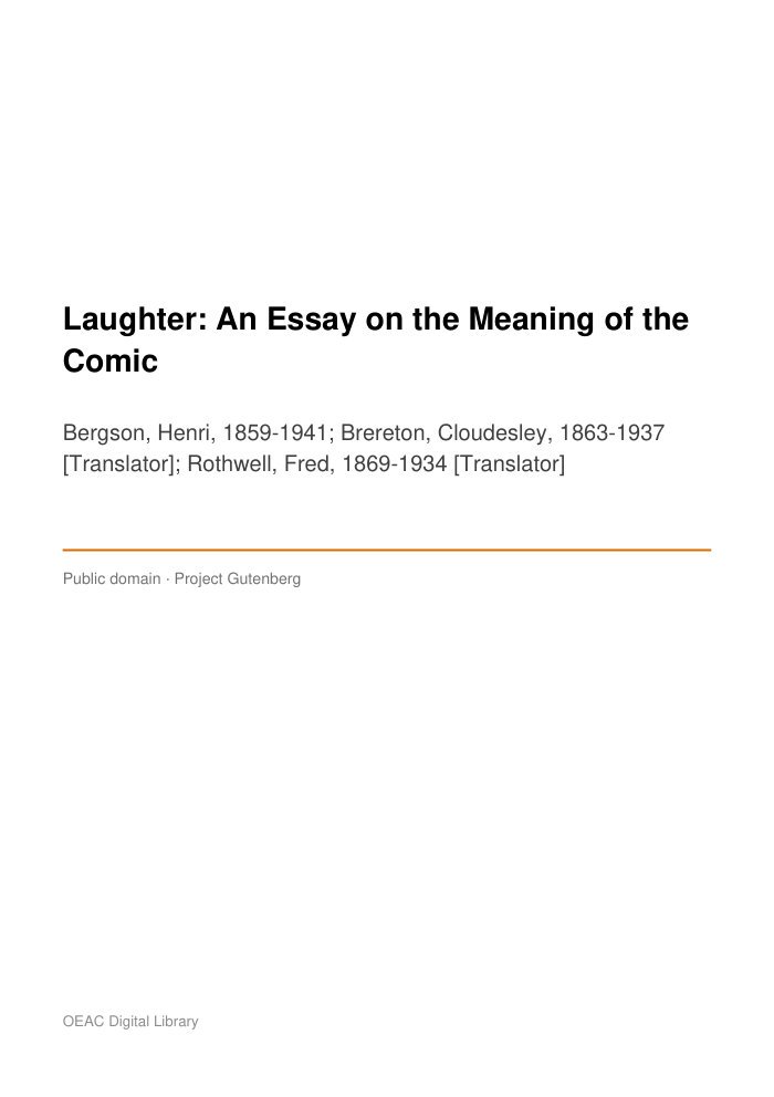 Laughter: An Essay on the Meaning of the Comic — cover