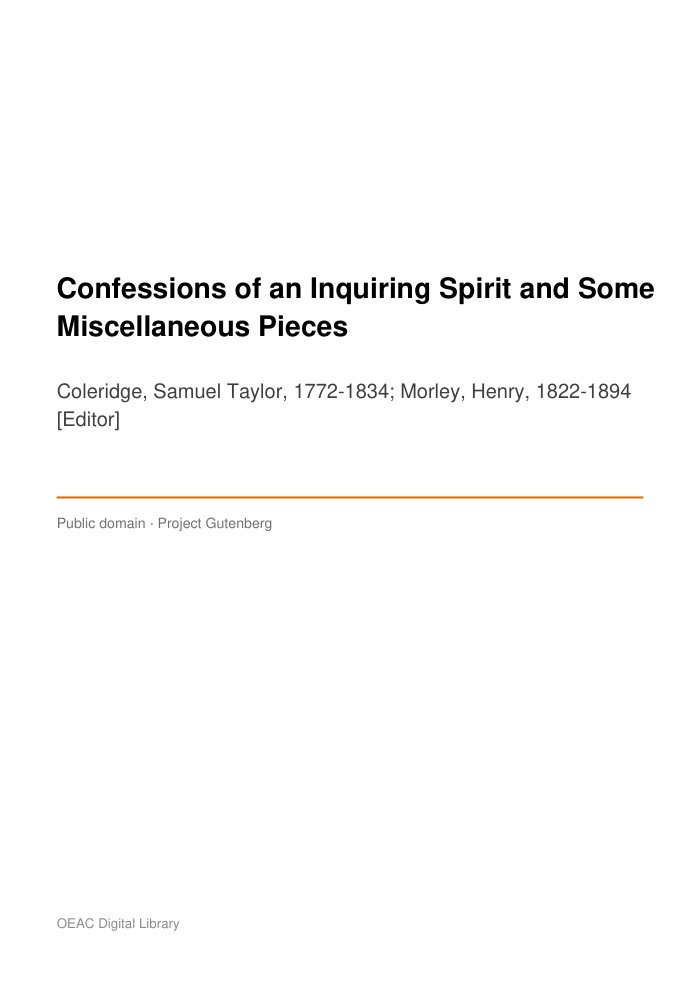 Confessions of an Inquiring Spirit and Some Miscellaneous Pieces — cover