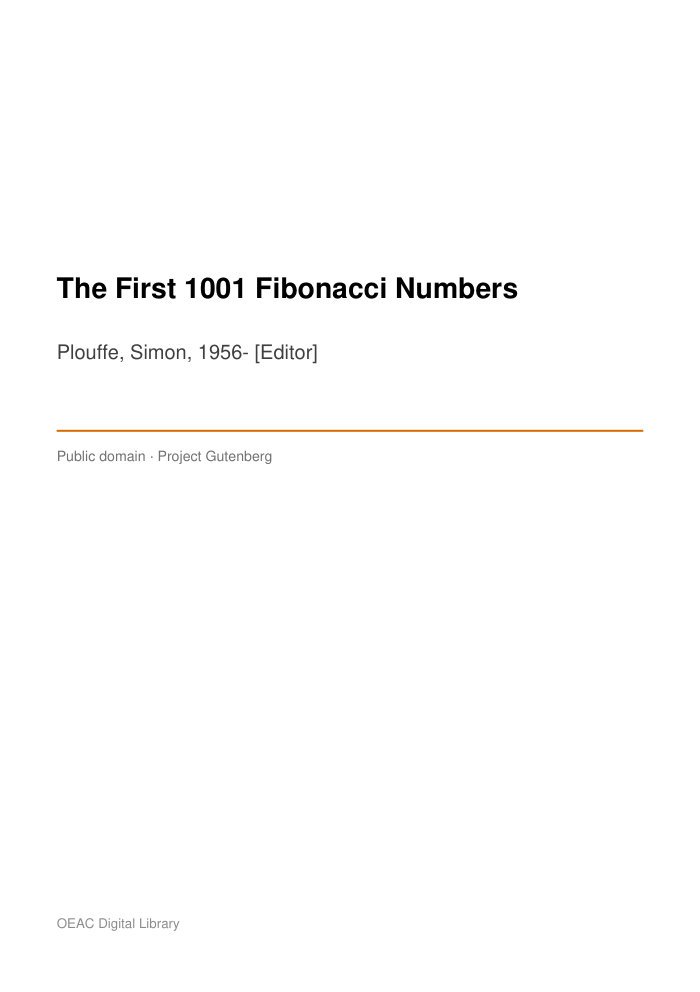 The First 1001 Fibonacci Numbers — cover