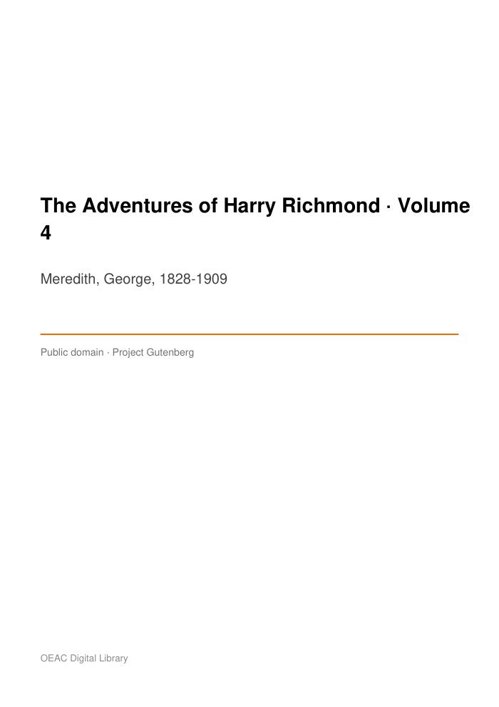 The Adventures of Harry Richmond — Volume 4 cover